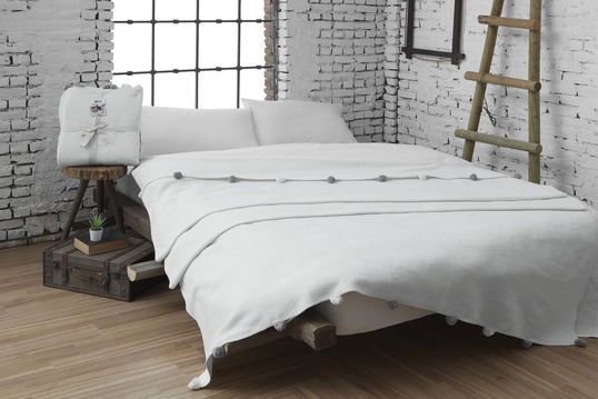 Patura Single, Pom Pom - Cream, Dolce Bonita Home, 60% bumbac/30% acril/10% poliester