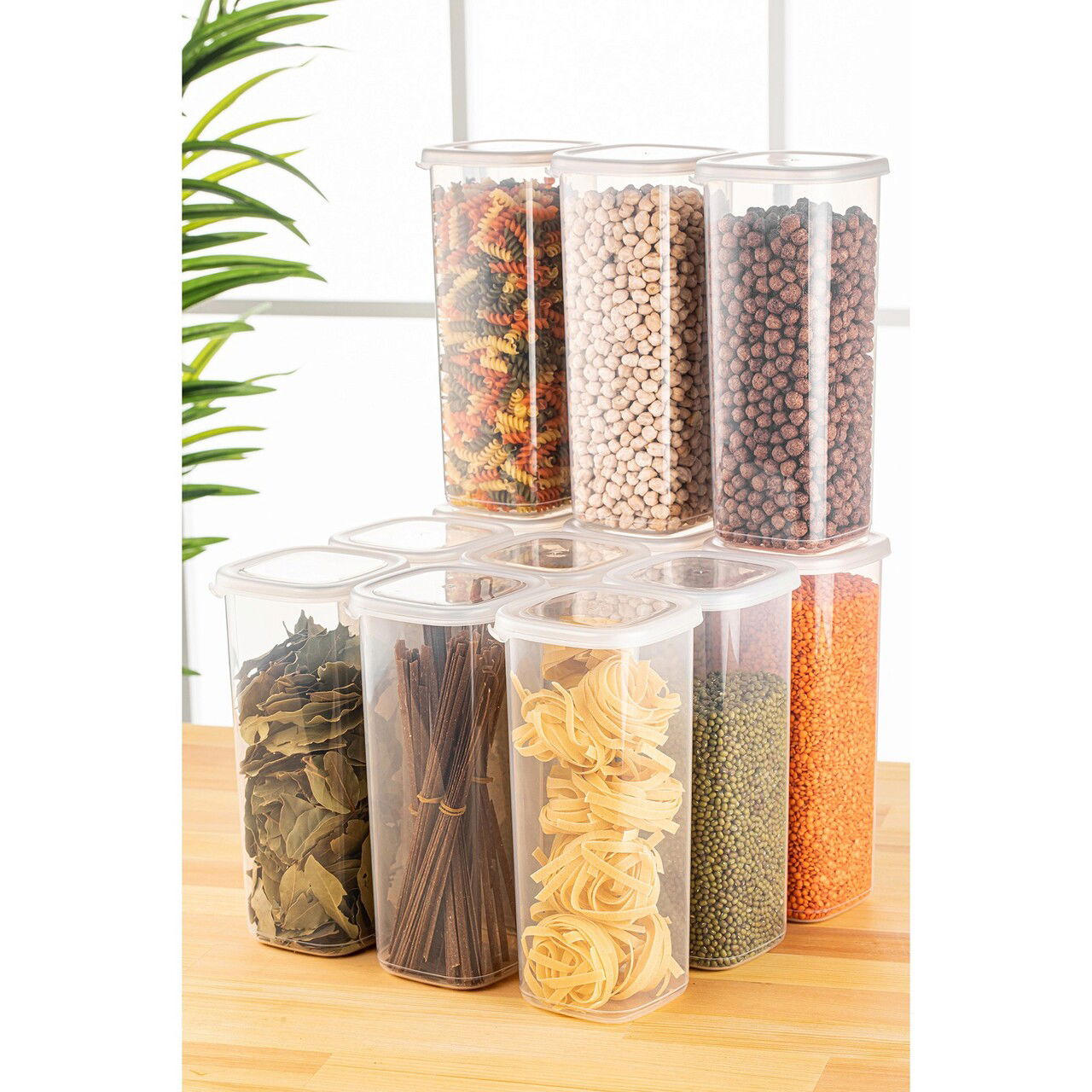 Set recipiente depozitare, Fremont, 964FRM5372, Plastic , Dimensiune: 10 x 10 x 24,5 cm/ 1750 ml (12 bucăți), Alb