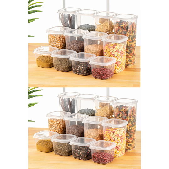 Set recipiente depozitare, Fremont, 964FRM5378, Plastic , Dimensiune: 10 x 10 x 9,5 cm/ 550 ml (8 bucăți), Alb