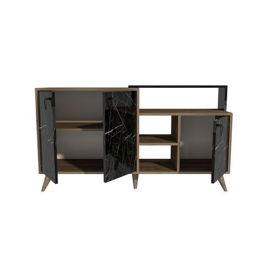 Masuta de cafea, Bexley, Black Line, 80x80x40 cm, PAL, Nuc / Negru