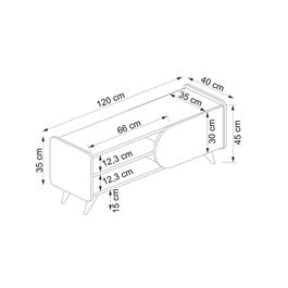 Comoda TV, Arnetti, Mindy Tv 120, 120x40x45 cm, PAL, Safir / Alb