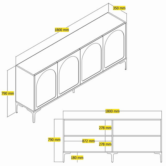 Consola, Hommy Craft, Lyon 79, 180x79x35 cm, PAL, Alb/Negru