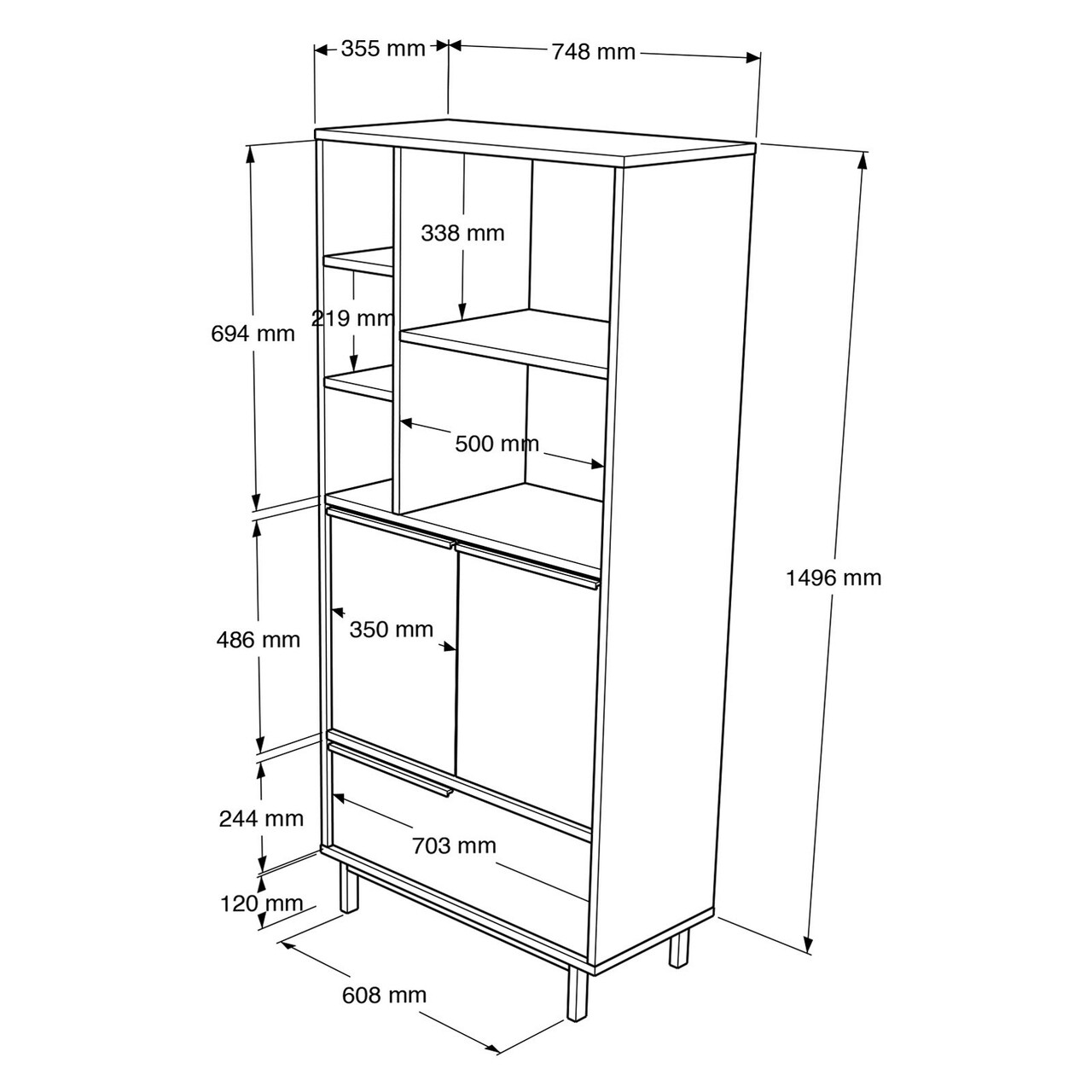 Dulap pentru bucatarie, Locelso, On9A-S, 74.8x161.6x35.5 cm, PAL, Maro