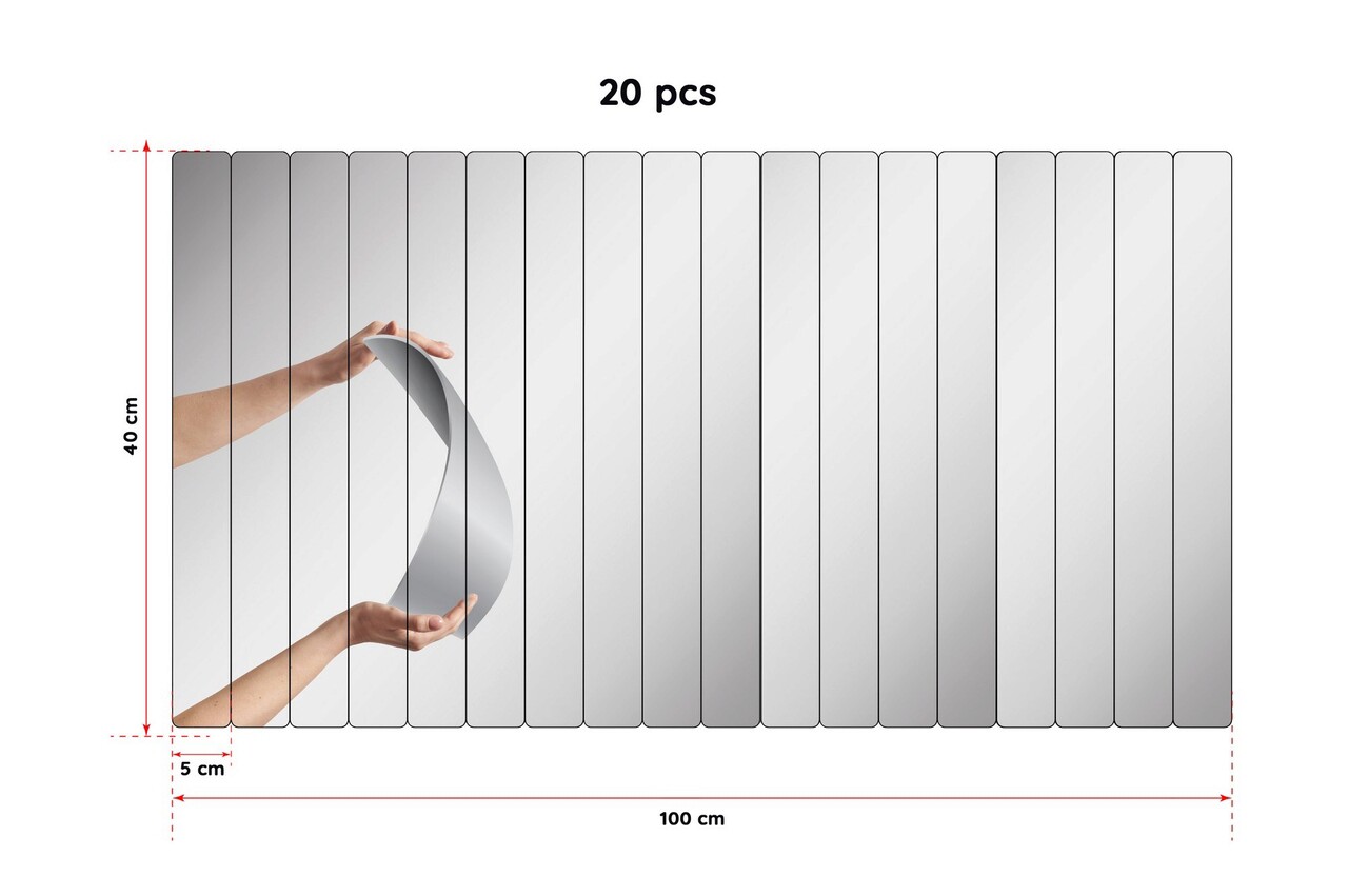 Oglinda decorativa, Mirrorland, Rectangular Stripe, Oglindă indestructibilă cu obturator, Argintiu