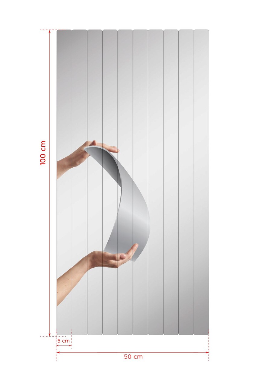 Oglinda decorativa, Mirrorland, Rectangular Stripe, Oglindă indestructibilă cu obturator, Argintiu