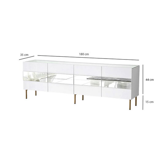 Comoda TV, Neostill, Leon, 180x59x35 cm, PAL, Alb/Auriu