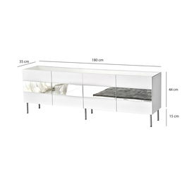 Comoda TV, Neostill, Leon, 180x59x35 cm, PAL, Alb / Argintiu
