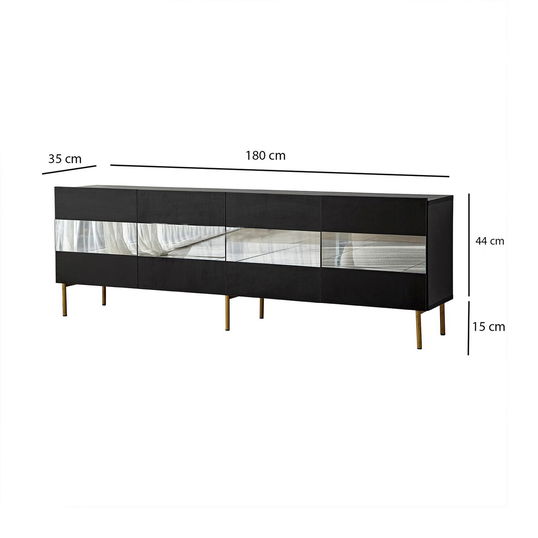 Comoda TV, Neostill, Leon, 180x59x35 cm, PAL, Aur / Fume