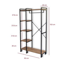 Cuier de perete, Puqa Design, Rex, 34x90x163 cm, PAL, Pin Atlantic / Negru
