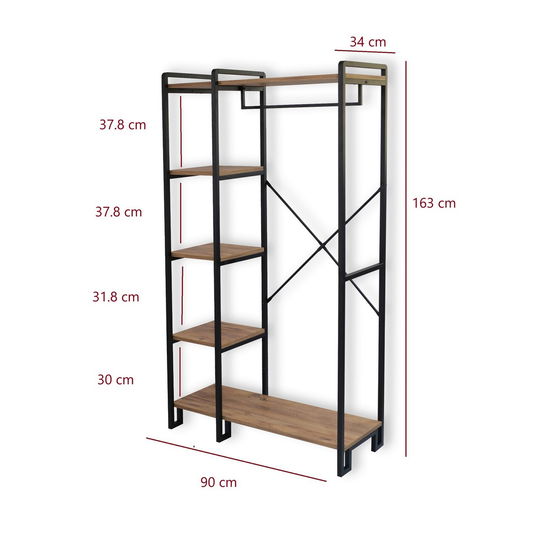 Cuier de perete, Puqa Design, Rex, 34x90x163 cm, PAL, Pin Atlantic / Negru