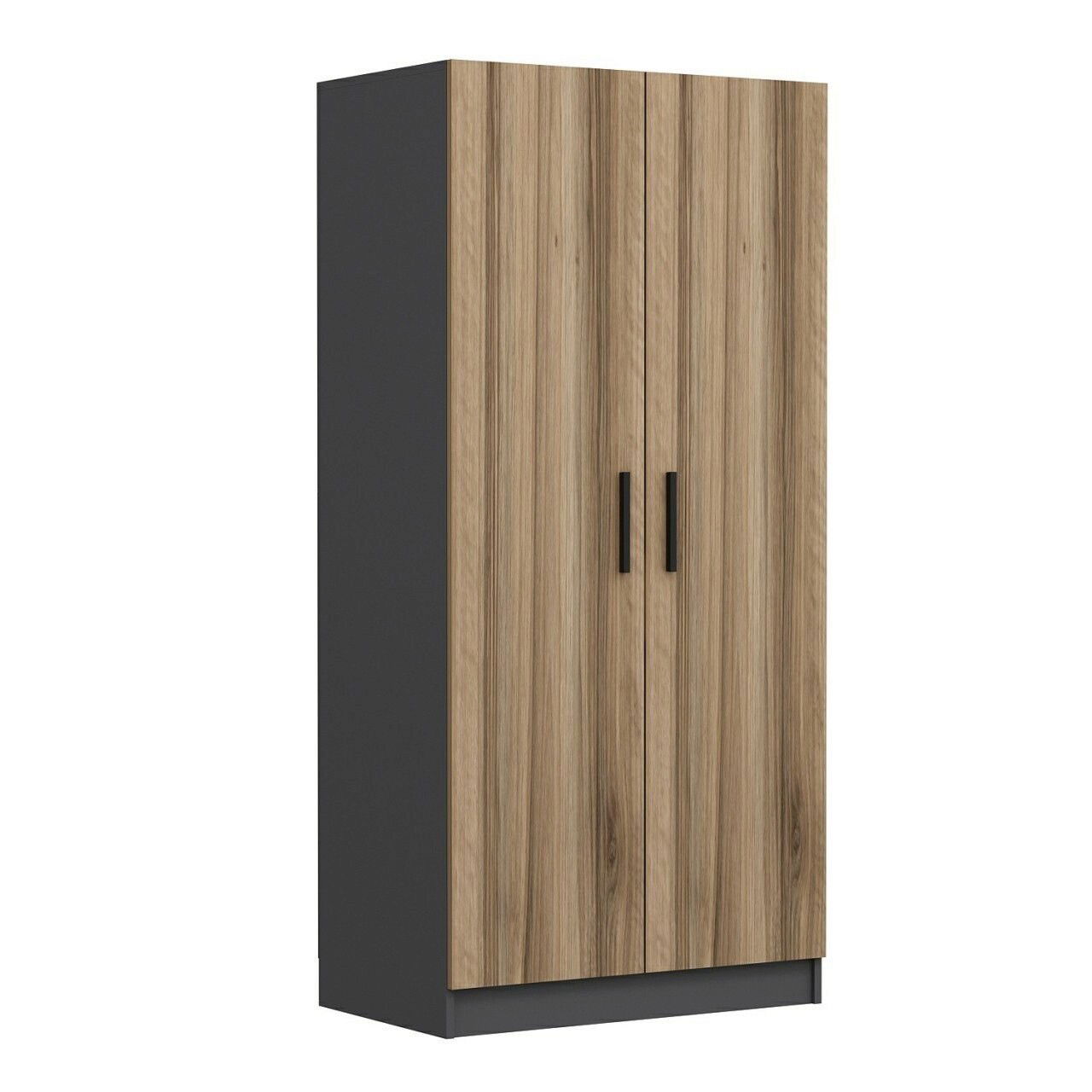 Dulap pentru haine, Minerva, Kale Anthracite Gold, 90x210x52 cm, PAL, Antracit / Stejar