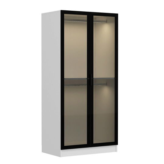 Dulap pentru haine, Minerva, Kale Glass Black, 90x210x52 cm, PAL, Alb/Negru