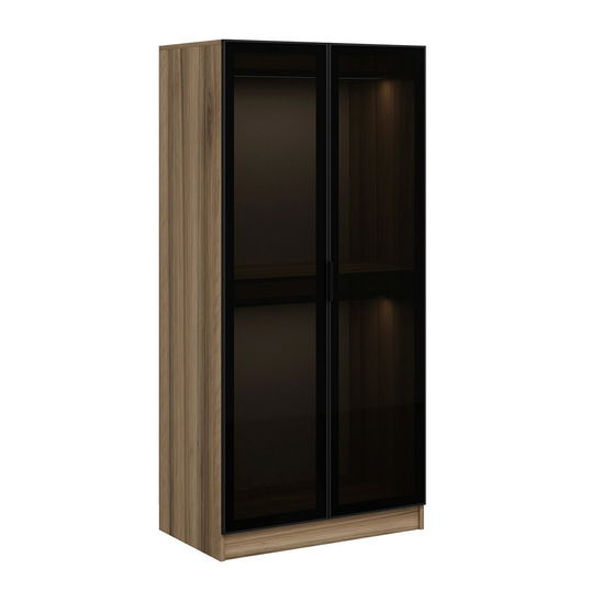 Dulap pentru haine, Minerva, Kale Glass Dark Grey1, 90x210x52 cm, PAL, Gri inchis