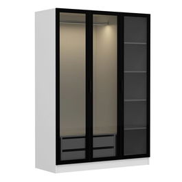 Dulap pentru haine, Minerva, Kale White Black, 135x190x52 cm, PAL, Alb/Negru