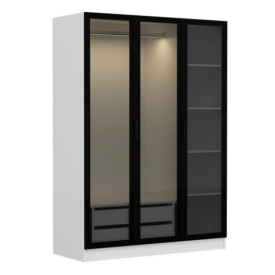 Dulap pentru haine, Minerva, Kale White Black, 135x190x52 cm, PAL, Alb/Negru