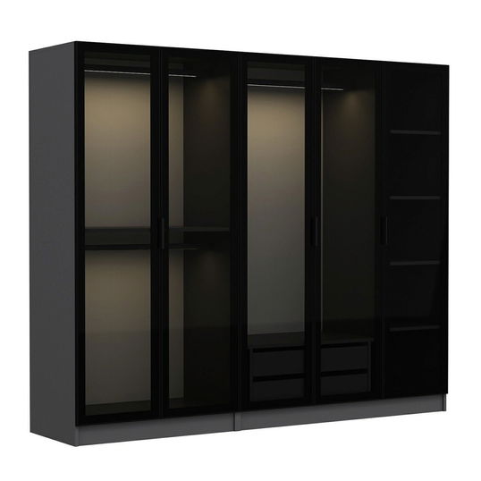 Dulap pentru haine, Minerva, Kale, 225x190x52 cm, PAL, Antracit / Negru