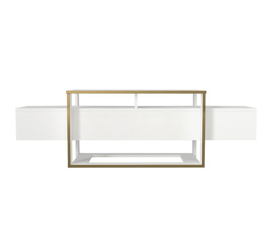 Comoda TV, Tera Home, Bianco, PAL, Alb/Auriu