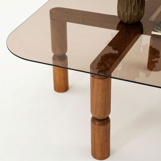 Masuta de cafea, Neostill, Kei, 80x40x80 cm, Sticla temperata , Nuc / Bronz
