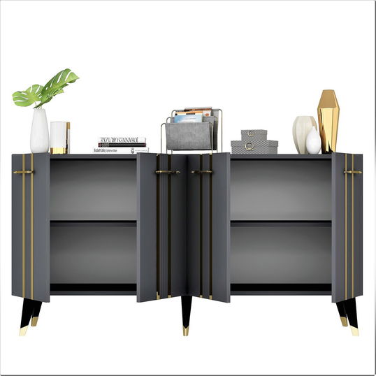 Consola, Olivia, Asel, 150x80x40 cm, PAL , Antracit / Aur