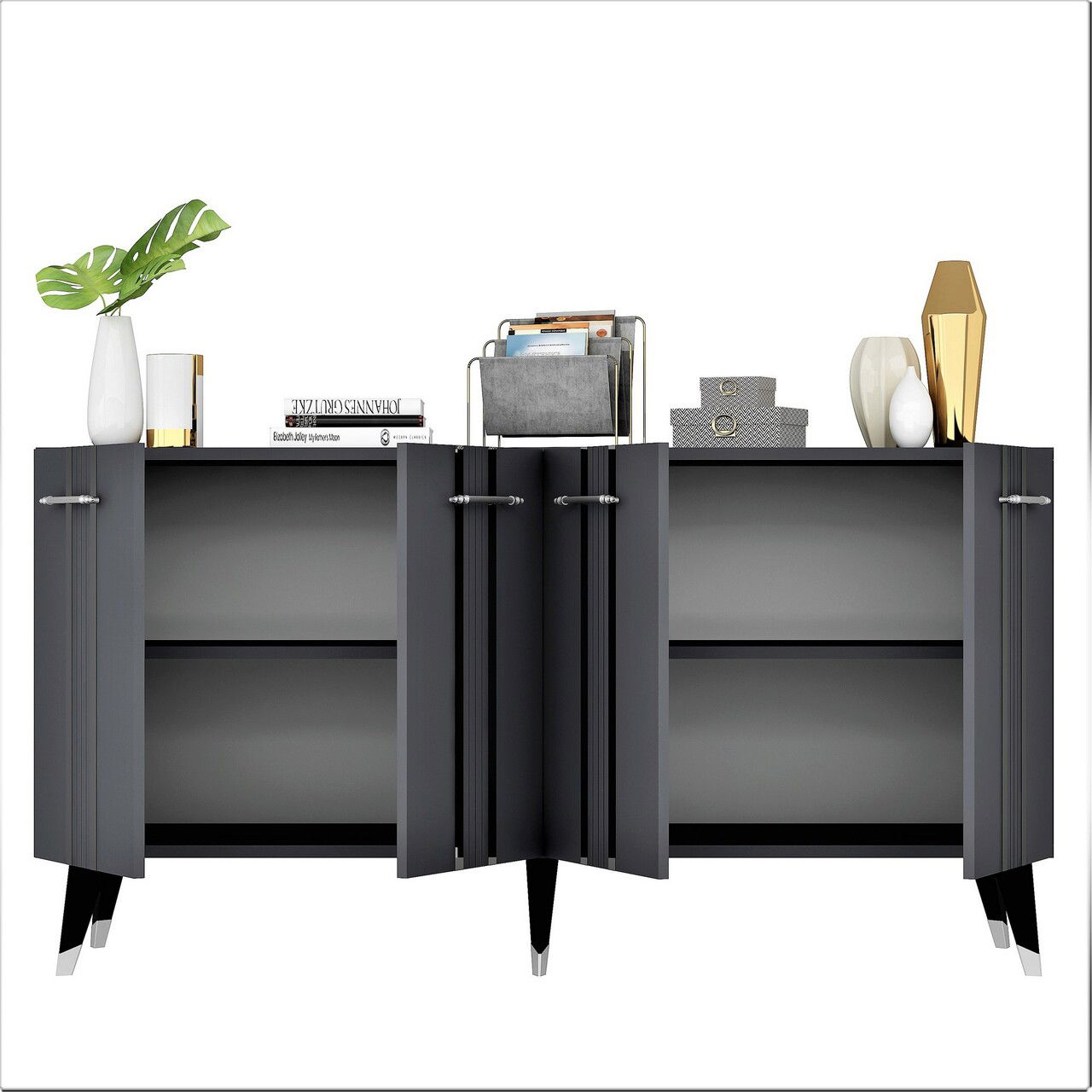 Consola, Olivia, Asel, 150x80x40 cm, PAL , Antracit / Argintiu