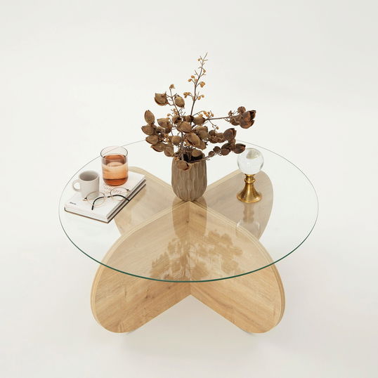 Masuta de cafea, Neostill, Bubble, 75x35x75 cm, Sticla temperata , Maro
