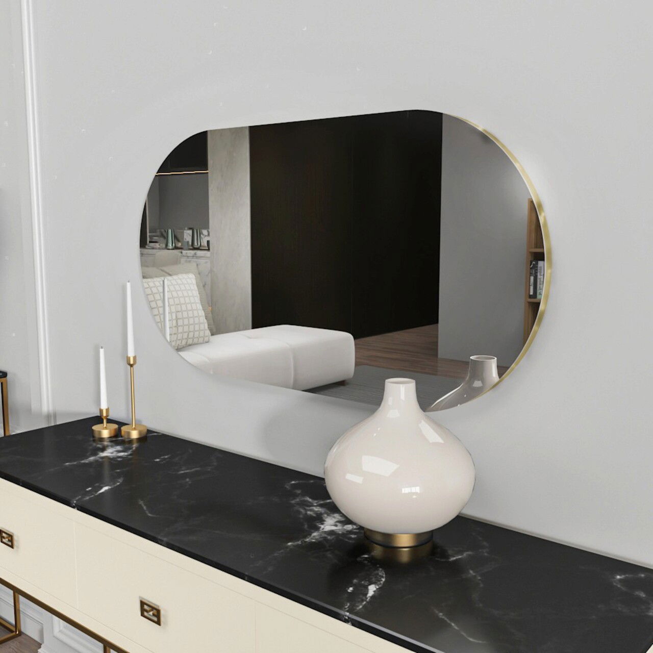 Oglinda decorativa, Siam, Riors, 45x85x2.2 cm, MDF , Transparent/Auriu