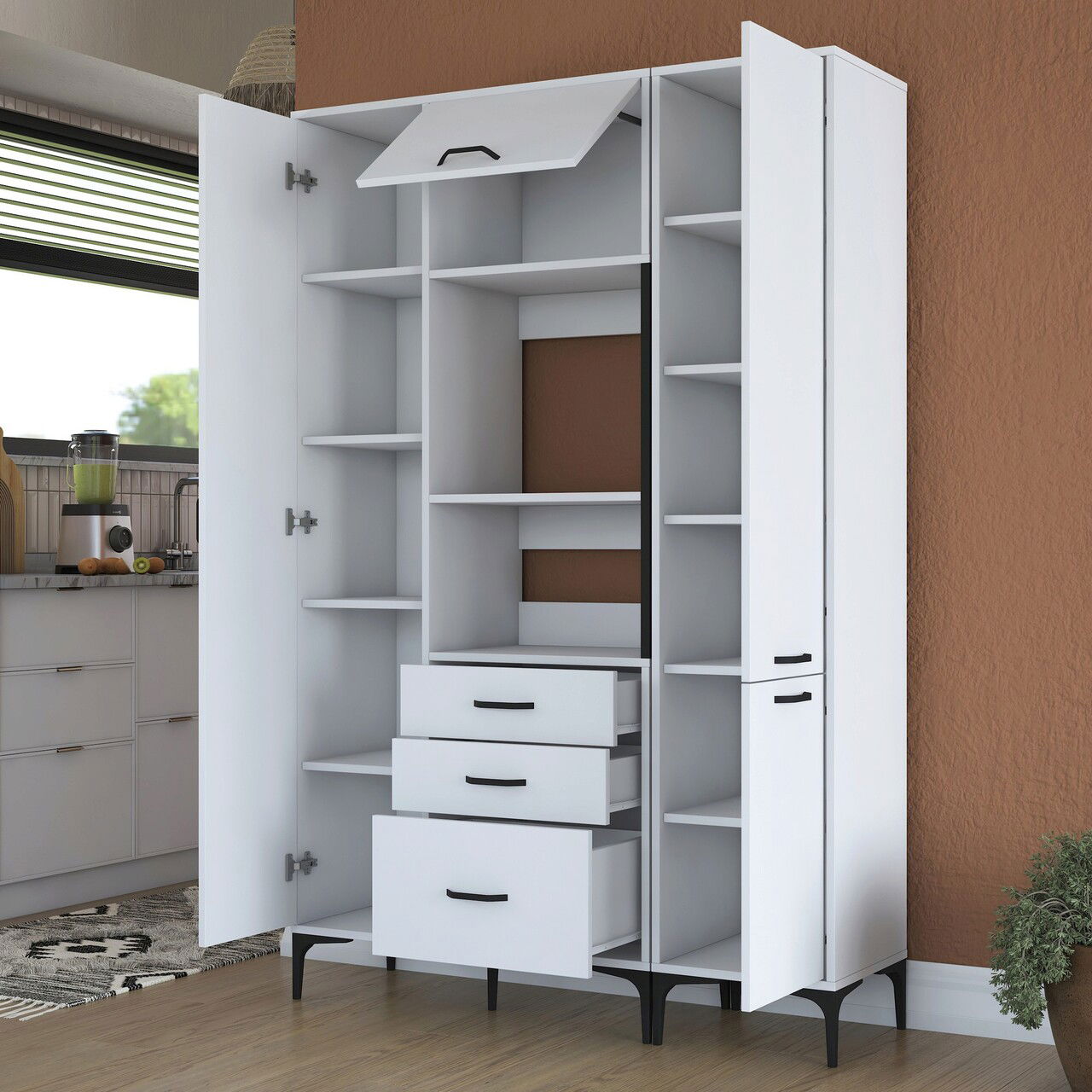 Dulap multifunctional, Rani, JE118, 130x198.6x40 cm, PAL, Alb