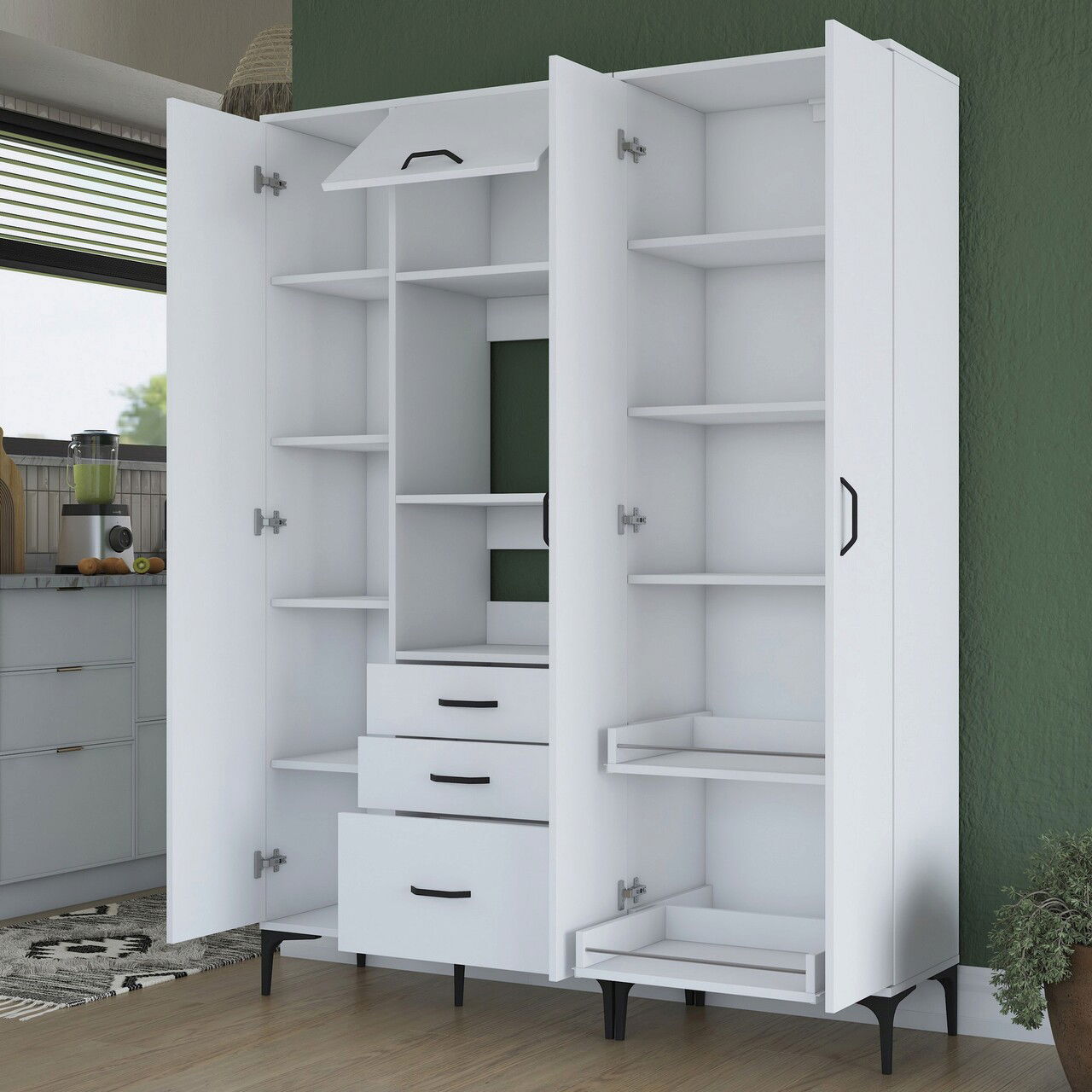 Dulap multifunctional, Rani, JE131, 150x198.6x40 cm, PAL, Alb