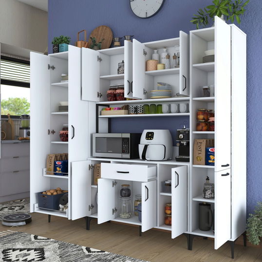 Dulap multifunctional, Rani, JE132, 220x198.6x40 cm, PAL, Alb