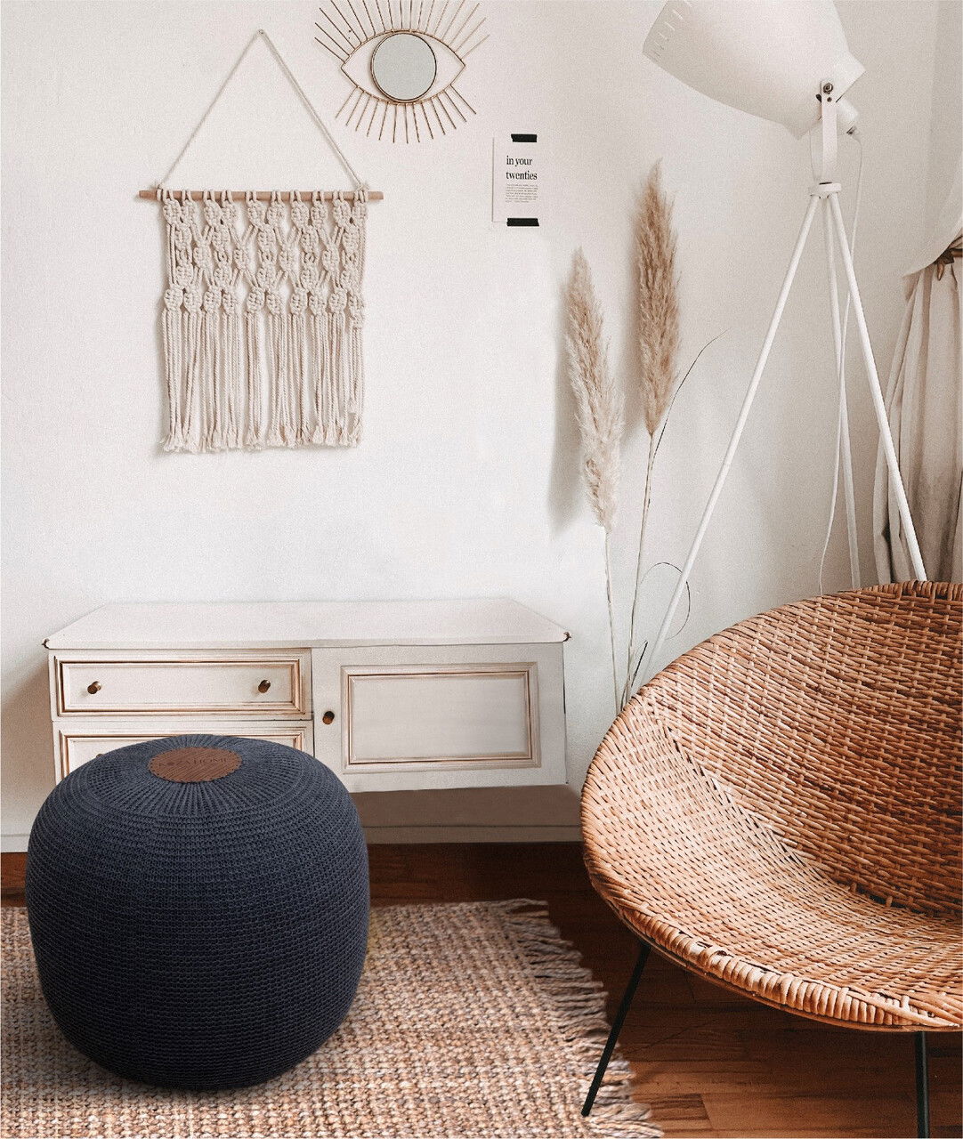 Taburet, Fluffy, 40x40x45 cm, Acril, Antracit