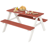 Outsunny, Set masă de picnic cu bănci pentru copii, din lemn masiv, ideală pentru grădină, 89 x 79 x 50 cm, maro și alb | Aosom Romania