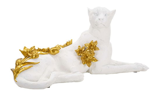 Figurina /sculptura decorativa Leopard, Mauro Ferretti, 53x21.5x24 cm, polirasina, alb/auriu