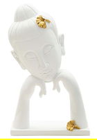 Figurina /sculptura decorativa Buddha -B, Mauro Ferretti, 21.5x13x36 cm, polirasina, alb/auriu
