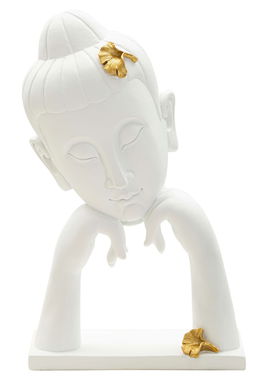 Figurina /sculptura decorativa Buddha -B, Mauro Ferretti, 21.5x13x36 cm, polirasina, alb/auriu