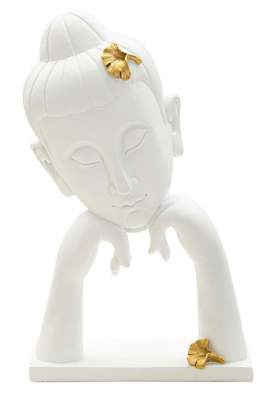 Figurina /sculptura decorativa Buddha -B, Mauro Ferretti, 21.5x13x36 cm, polirasina, alb/auriu