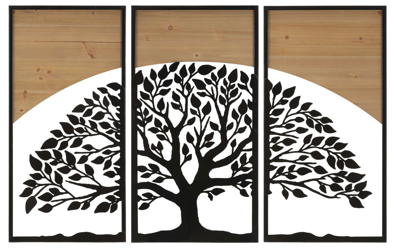 Decoratiune de perete 3 piese Arc, Mauro Ferretti, 105x70 cm, fier/MDF, negru/maro