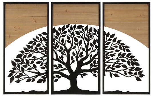 Decoratiune de perete 3 piese Arc, Mauro Ferretti, 105x70 cm, fier/MDF, negru/maro