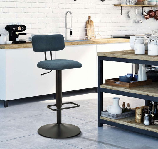 Set 2 scaune de bar Lift High Navy, Mauro Ferretti, 41x47.5x85 cm, inaltime ajustabila, fier/poliester, negru/albastru