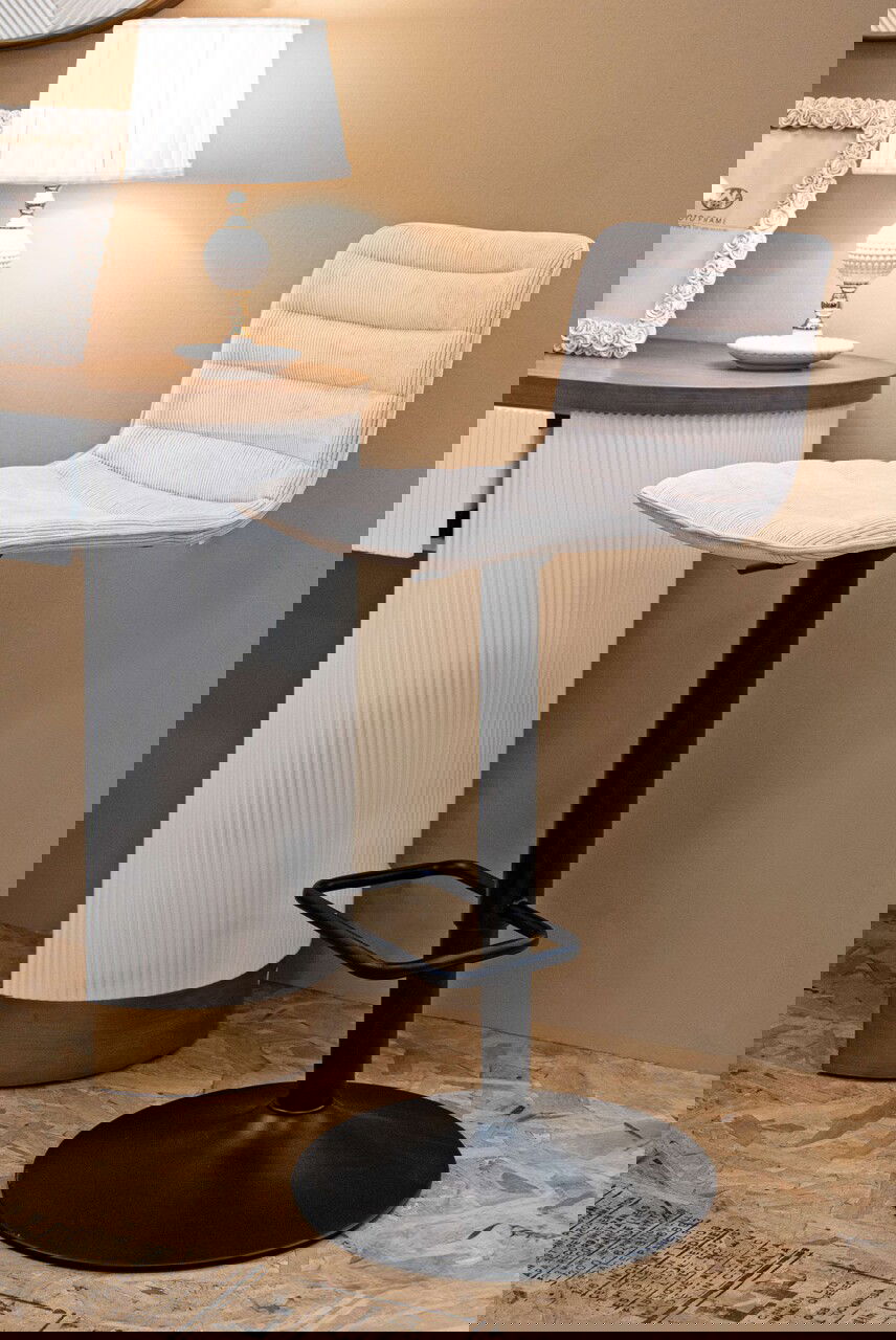 Set 2 scaune de bar Lift High White, Mauro Ferretti, 43x49.5x85.5 cm, inaltime ajustabila, fier/poliester, negru/alb