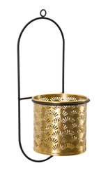Suport ghiveci cu fixare pe perete Holderhong, Mauro Ferretti, 14x14x37 cm, fier, negru/auriu