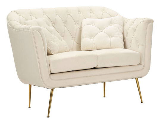 Canapea 2 locuri cu perne decorative Budapest, Mauro Ferretti, 130x83x91 cm, fier/poliester, crem