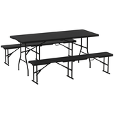 Outsunny Set Masă de Camping Pliabilă cu 2 Scaune și Mânere din HDPE și Metal, 180x74x74 cm, Negru | Aosom Romania