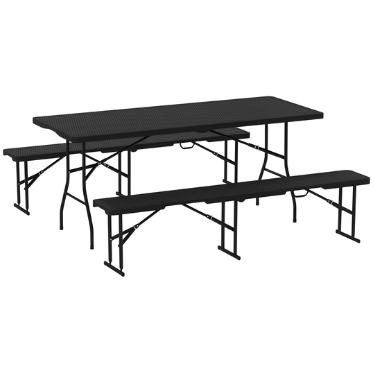 Outsunny Set Masă de Camping Pliabilă cu 2 Scaune și Mânere din HDPE și Metal, 180x74x74 cm, Negru | Aosom Romania