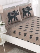 Set de pat dublu (cearceaf cu elastic si perne) 3 piese, Fil - Blue, EnLora Home, 65% bumbac/35% poliester