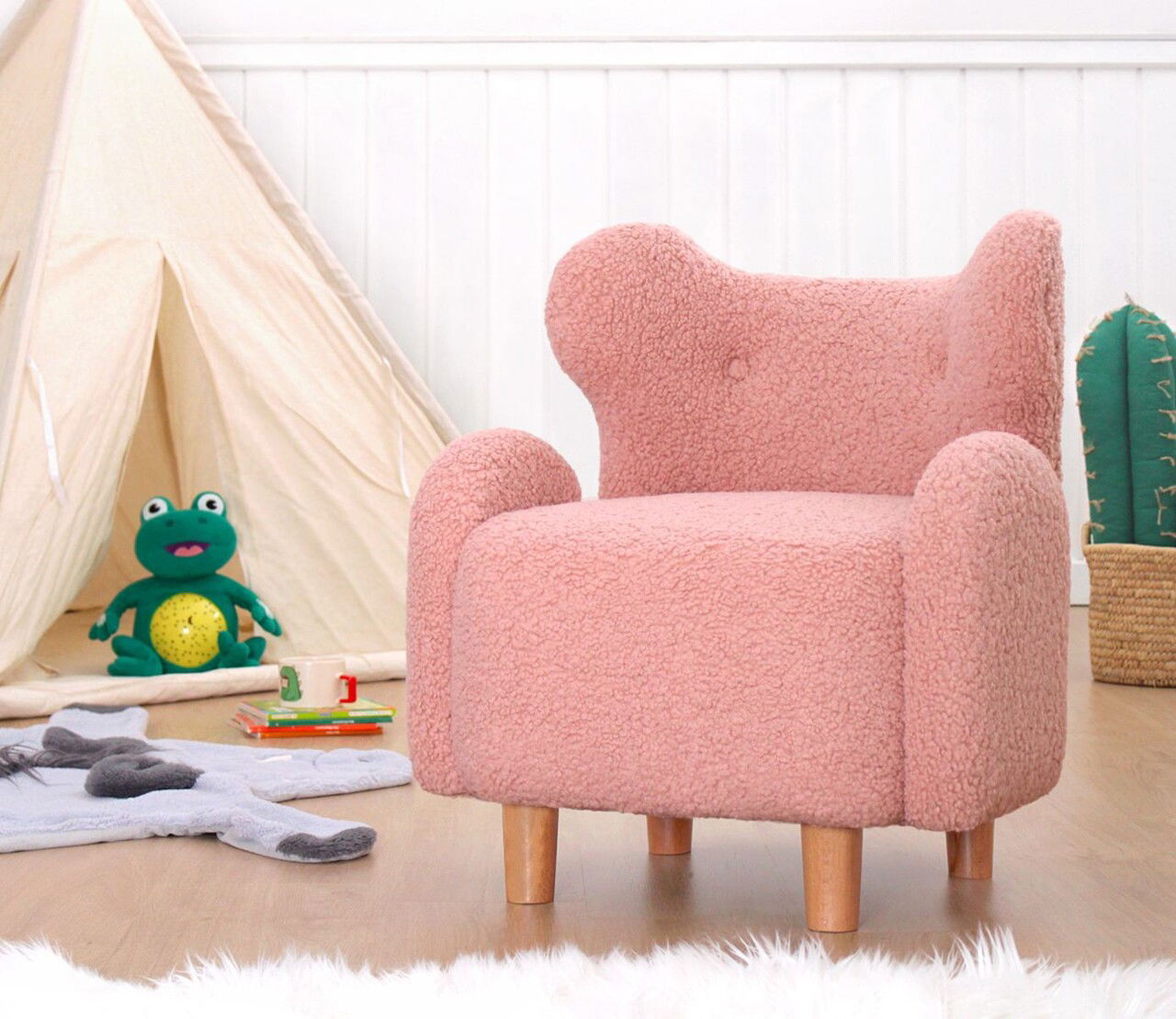 Fotoliu pentru copii, Fluffe, 209FLF1432, Blana artificiala, Roz
