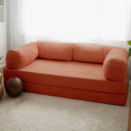 Canapea extensibila cu 3 locuri, Evalina, 383EVN1267, Material: 100% catifea PES, Rosu vermilion