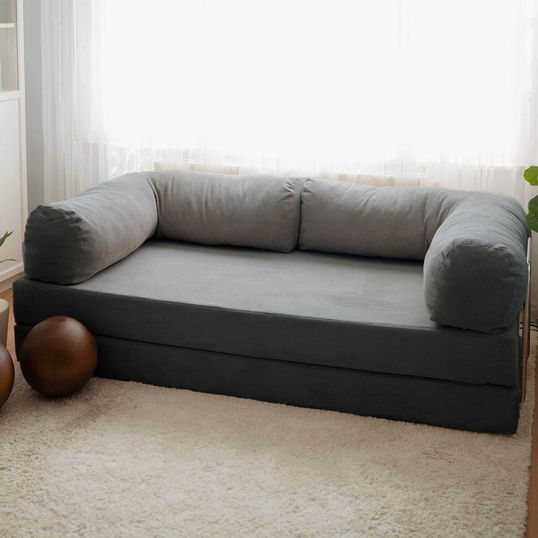 Canapea extensibila cu 3 locuri, Evalina, 383EVN1268, Material: 100% catifea PES, Antracit