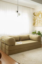 Canapea extensibila cu 3 locuri, Evalina, 383EVN1269, Material: 100% catifea PES, Kaki /