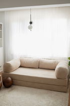 Canapea extensibila cu 3 locuri, Evalina, 383EVN1270, Material: 100% catifea PES, Bej