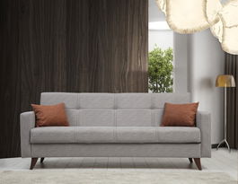 Canapea extensibila cu 3 locuri, Misty, 730MST1205, Cadru: METAL/LEMN, Gri deschis